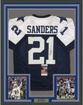 Framed Autographed/Signed Deion Sanders 35x39 Dallas Thanksgiving Day Football Jersey JSA COA