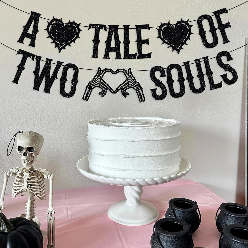 LOVELY BITON A Tale of Two Souls Halloween Wedding Banner Black Paper