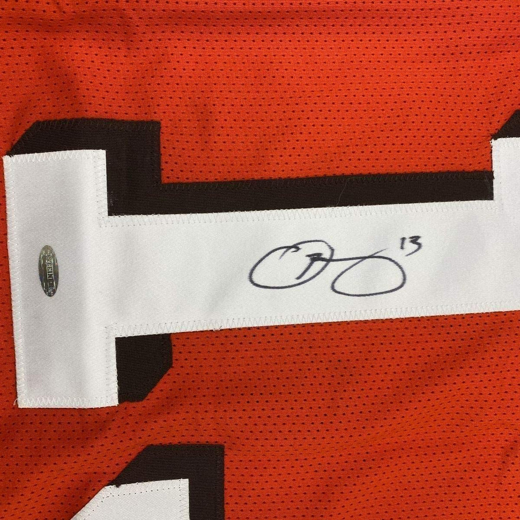 Framed Autographed/Signed Odell Beckham Jr. 35x39 Cleveland Orange Football Jersey Steiner Sports COA Hologram Only