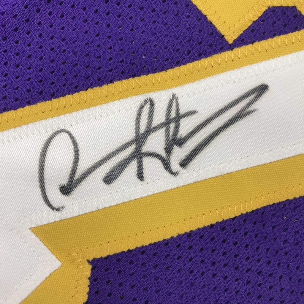 Framed Autographed/Signed Dennis Rodman 35x39 Los Angeles LA Purple Basketball Jersey JSA COA