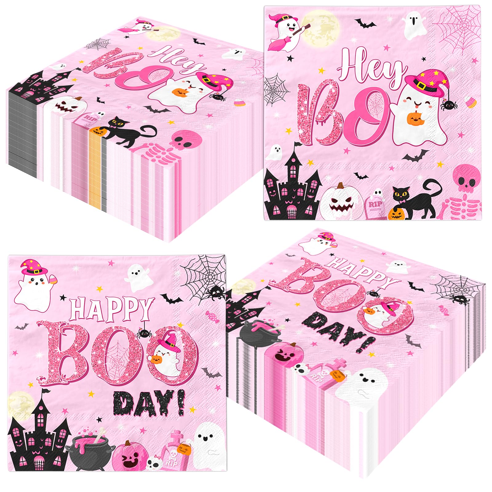 Lenyunge Pink Halloween Birthday Ghost Party Decorations Napkins 48pcs