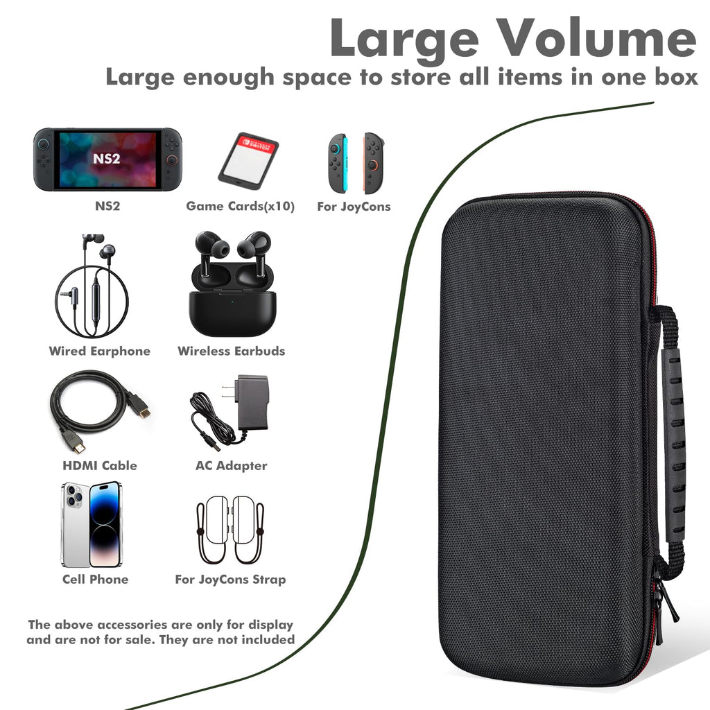 OSYROY Switch 2 Carrying Case 10 Game Slots Screen Protectors Hard Shell Black