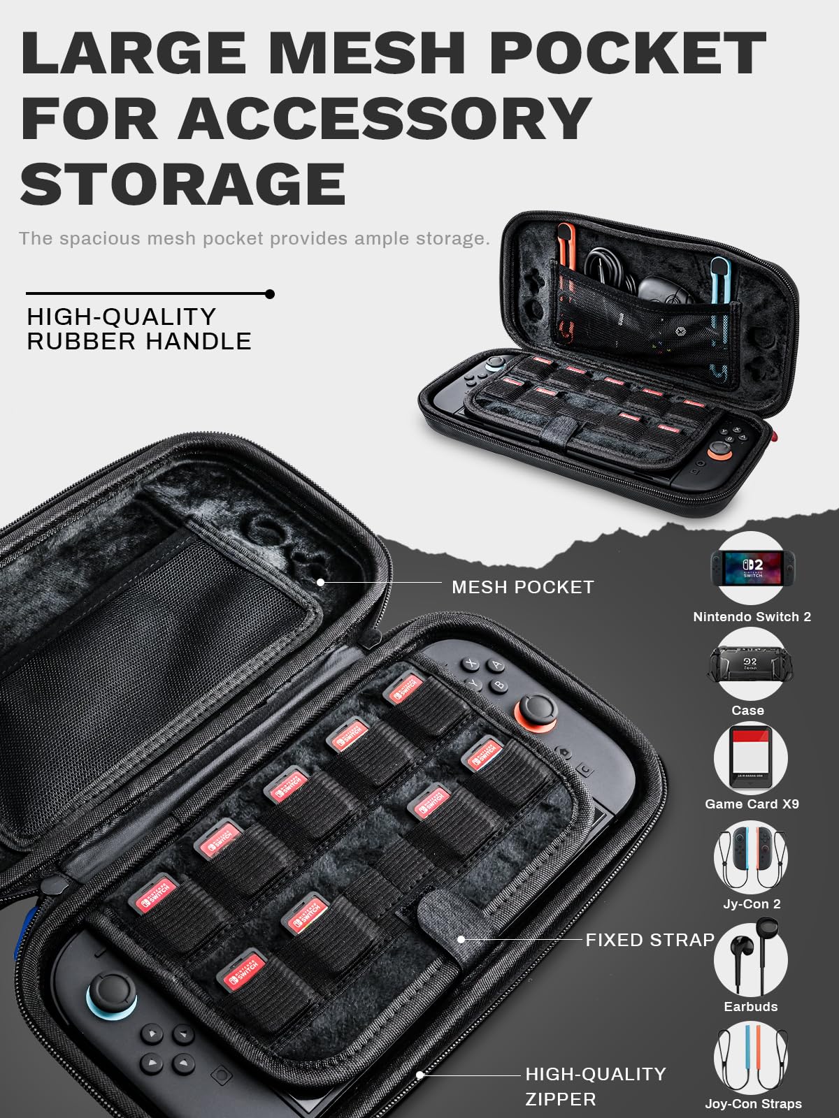 Generic Nintendo Switch 2 Carrying Case 2025 Hard Shell Black Nylon