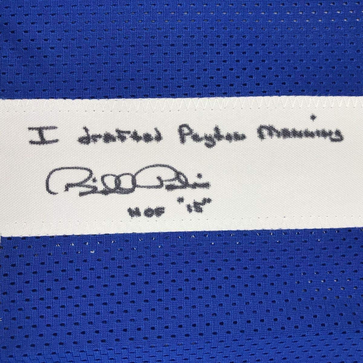 Framed Autographed/Signed Bill Polian HOF 15 35x39 Indianapolis Blue Football Jersey JSA COA