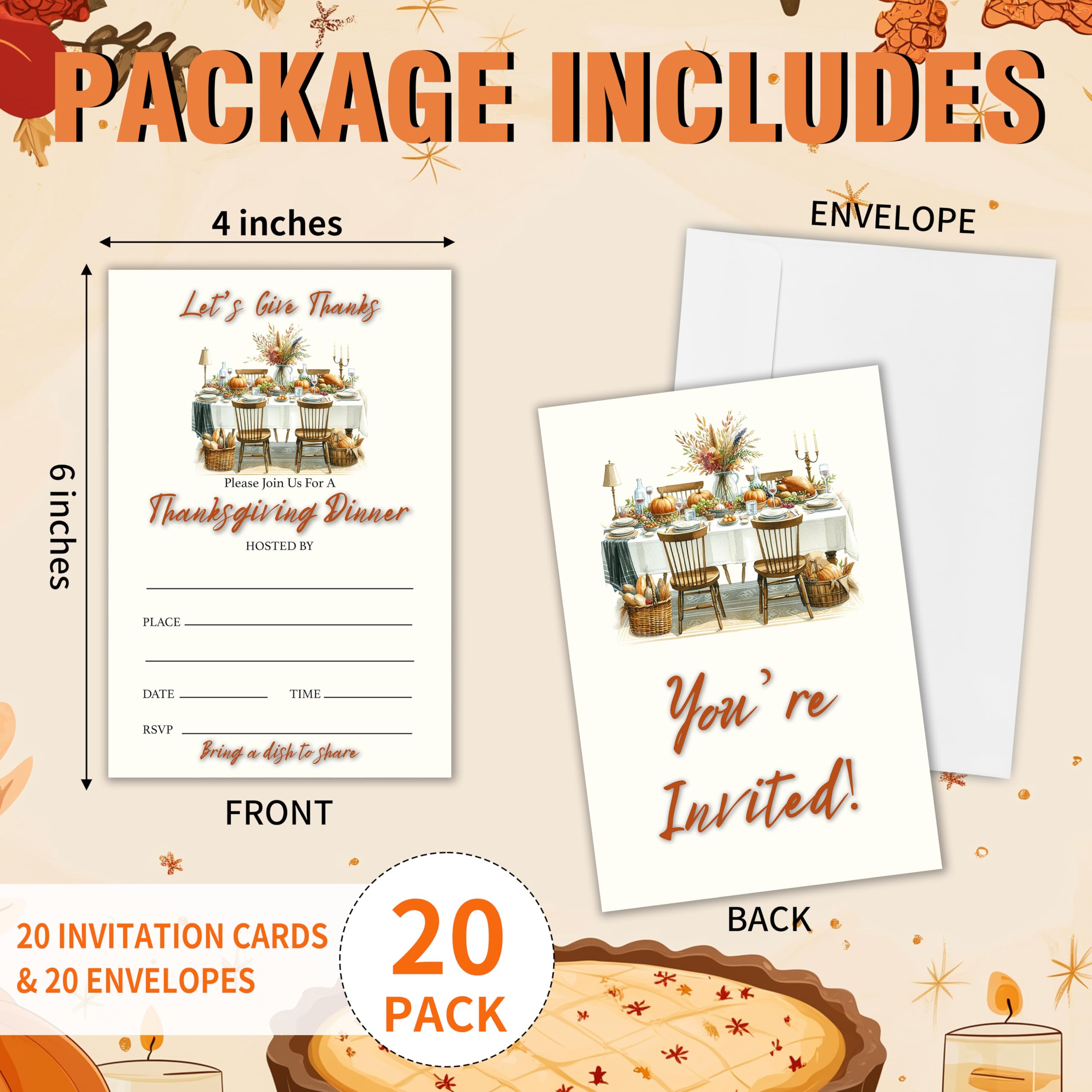 Yhtmbf 20 Thanksgiving Party Invitations with Envelopes 4x6 Let's Give Thanks