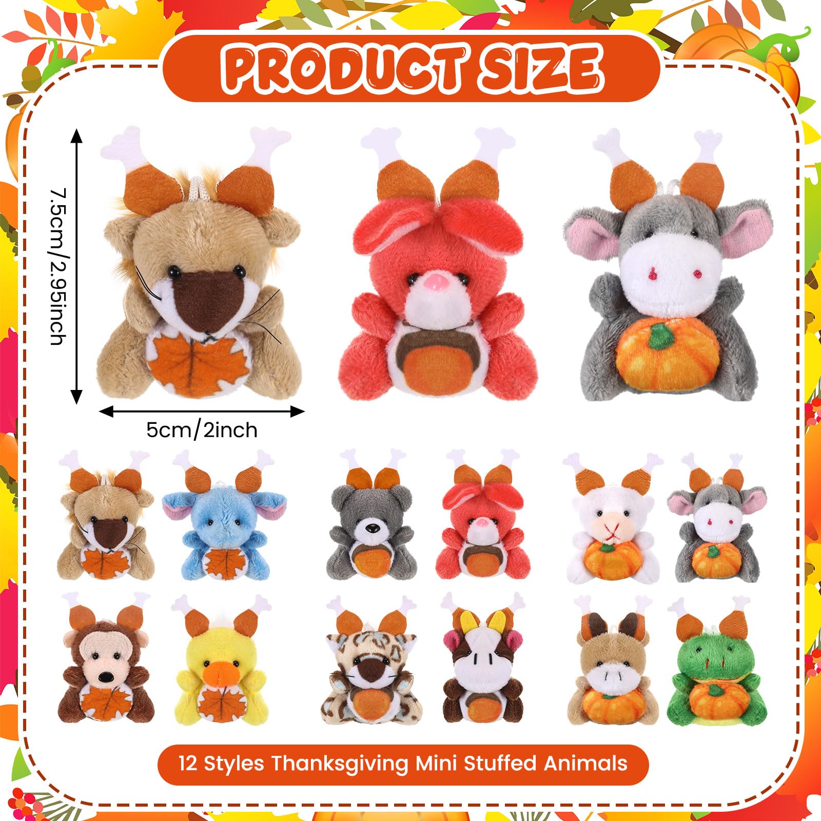Blueweenly Thanksgiving Mini Plush Toys Pumpkin Maple 12 Pcs 2.76-3.15in