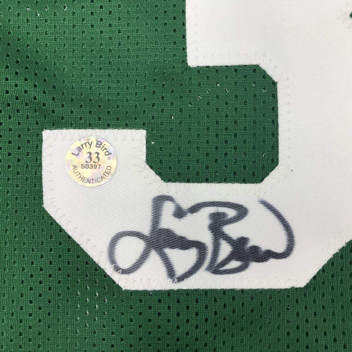 Framed Autographed/Signed Larry Bird 35x39 Boston Green Basketball Jersey Athlete Hologram COA