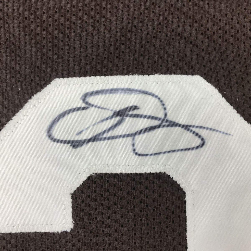 Framed Autographed/Signed Odell Beckham Jr. 35x39 Cleveland Retro Brown Football Jersey JSA COA