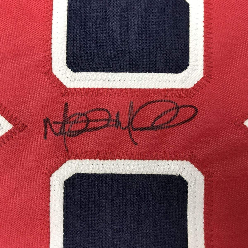 Framed Autographed/Signed Mitch Moreland 35x39 Boston Blue Baseball Jersey JSA COA