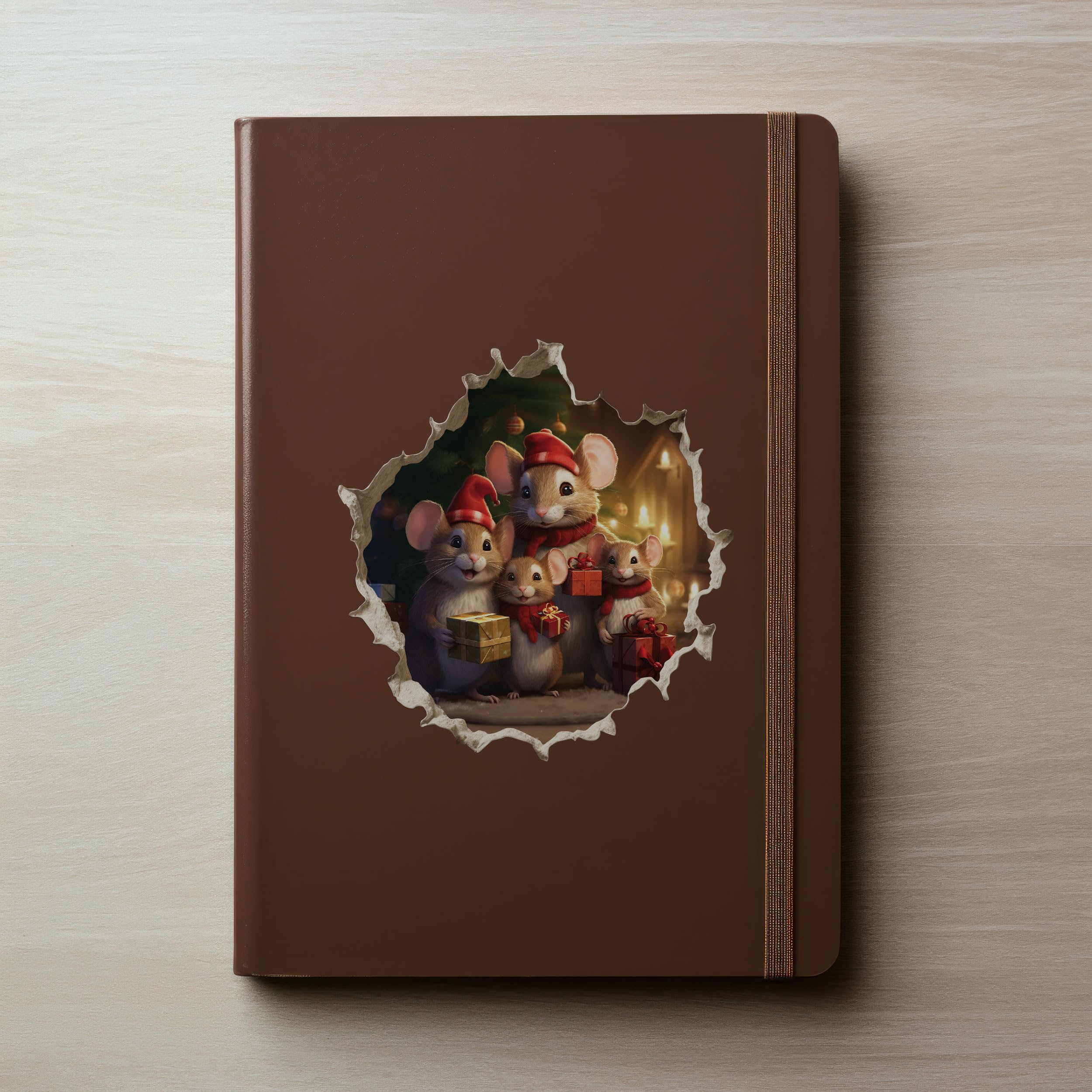 My Wonderful Walls Christmas Family Mouse Hole Decal 3D Effect 5x5 Multi