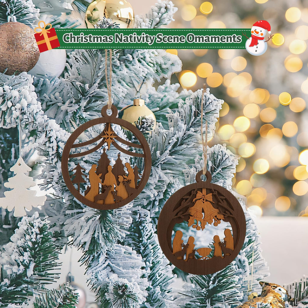 Yelsky Jesus Christmas Nativity Ornaments Wooden Set 2pcs Natural Wood