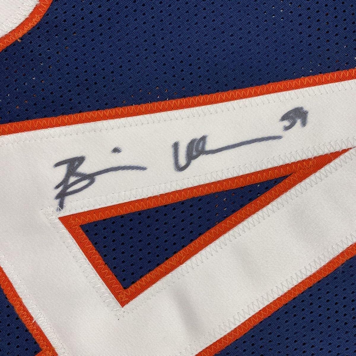 Framed Autographed/Signed Brian Urlacher 35x39 Chicago Bears Blue Football Jersey JSA COA
