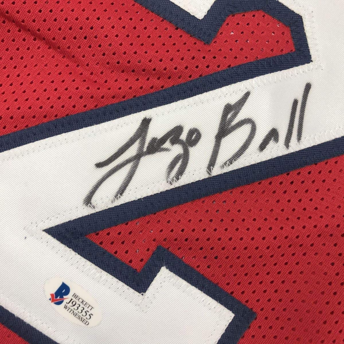 Framed Autographed/Signed Lonzo Ball 35x39 New Orleans Red Basketball Jersey Beckett BAS COA