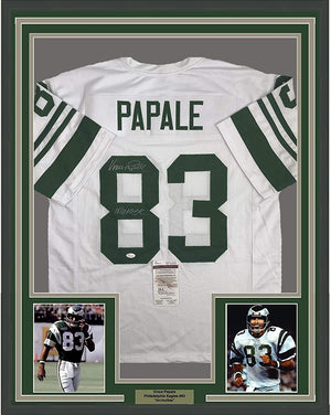 Framed Autographed/Signed Vince Papale Invincible  35x39 Philadelphia White Football Jersey JSA COA