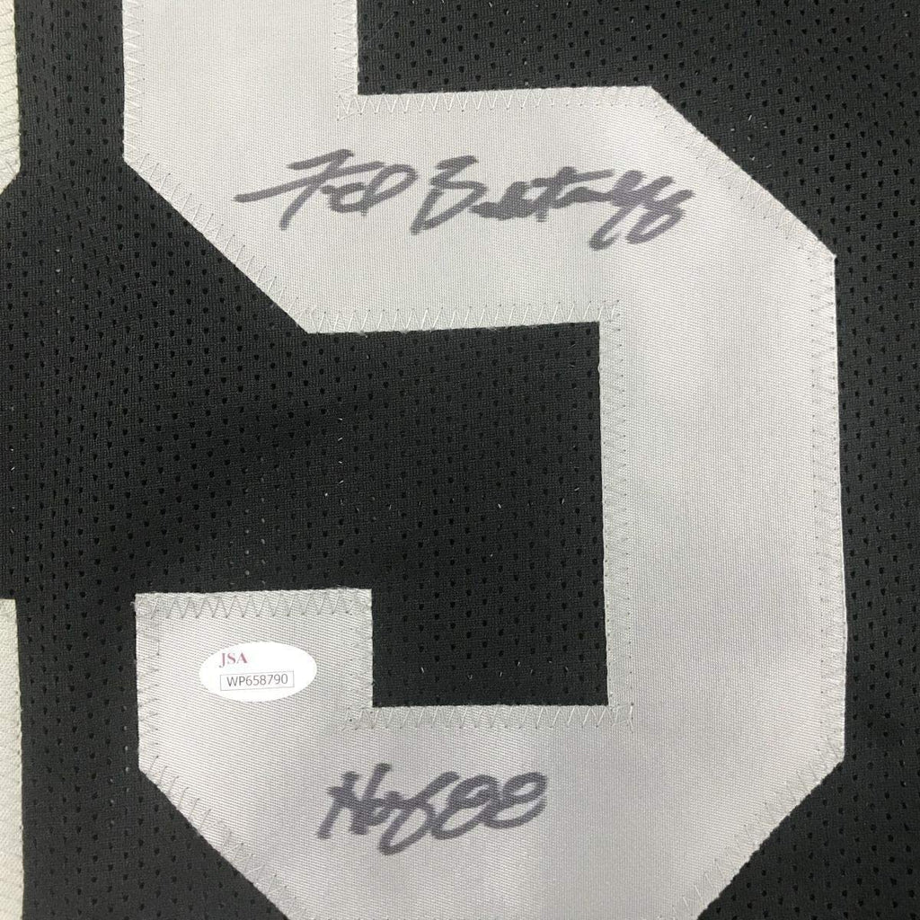 Framed Autographed/Signed Fred Biletnikoff HOF 88 35x39 Oakland Black Football Jersey JSA COA