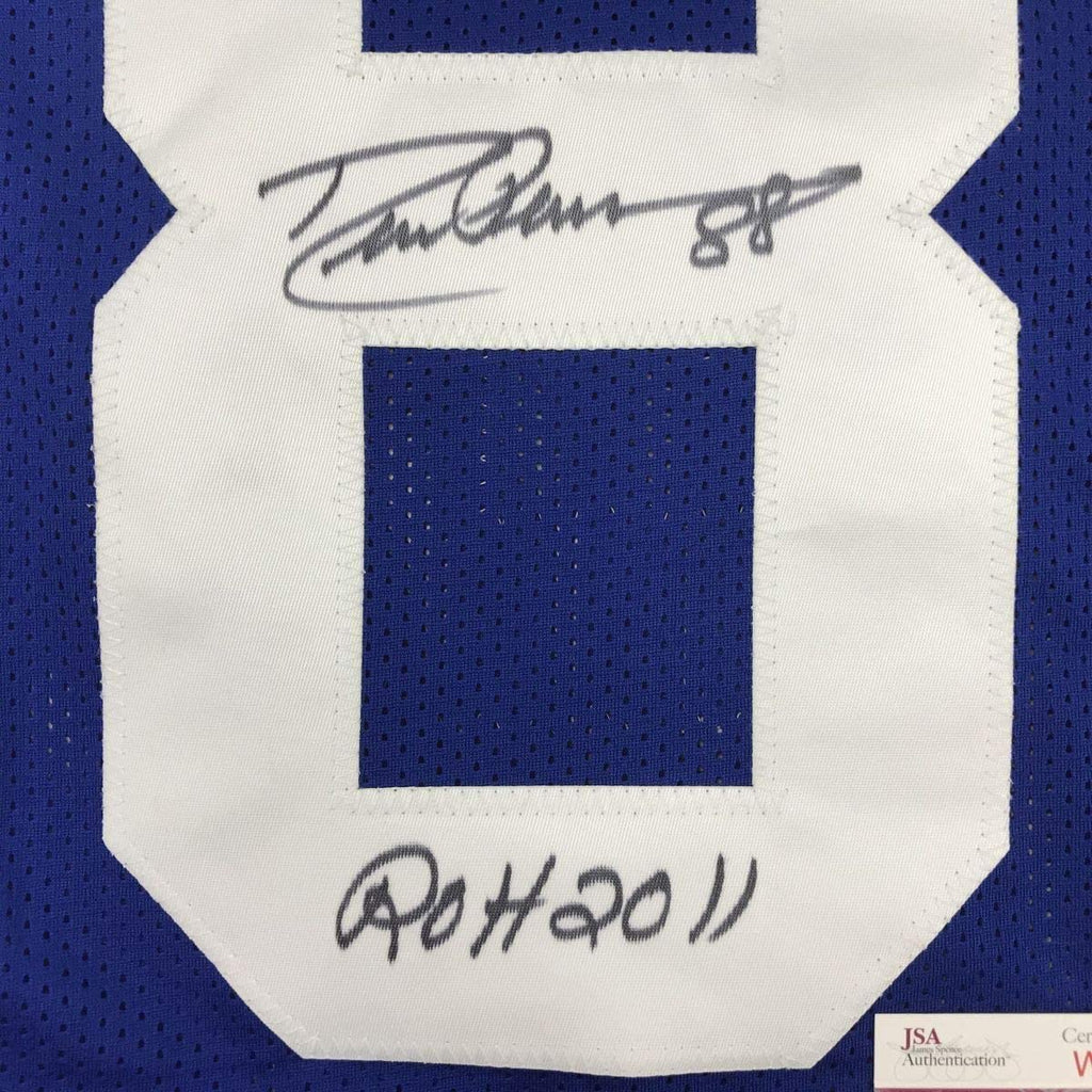 Framed Autographed/Signed Drew Pearson ROH 2011 35x39 Dallas Blue Football Jersey JSA COA