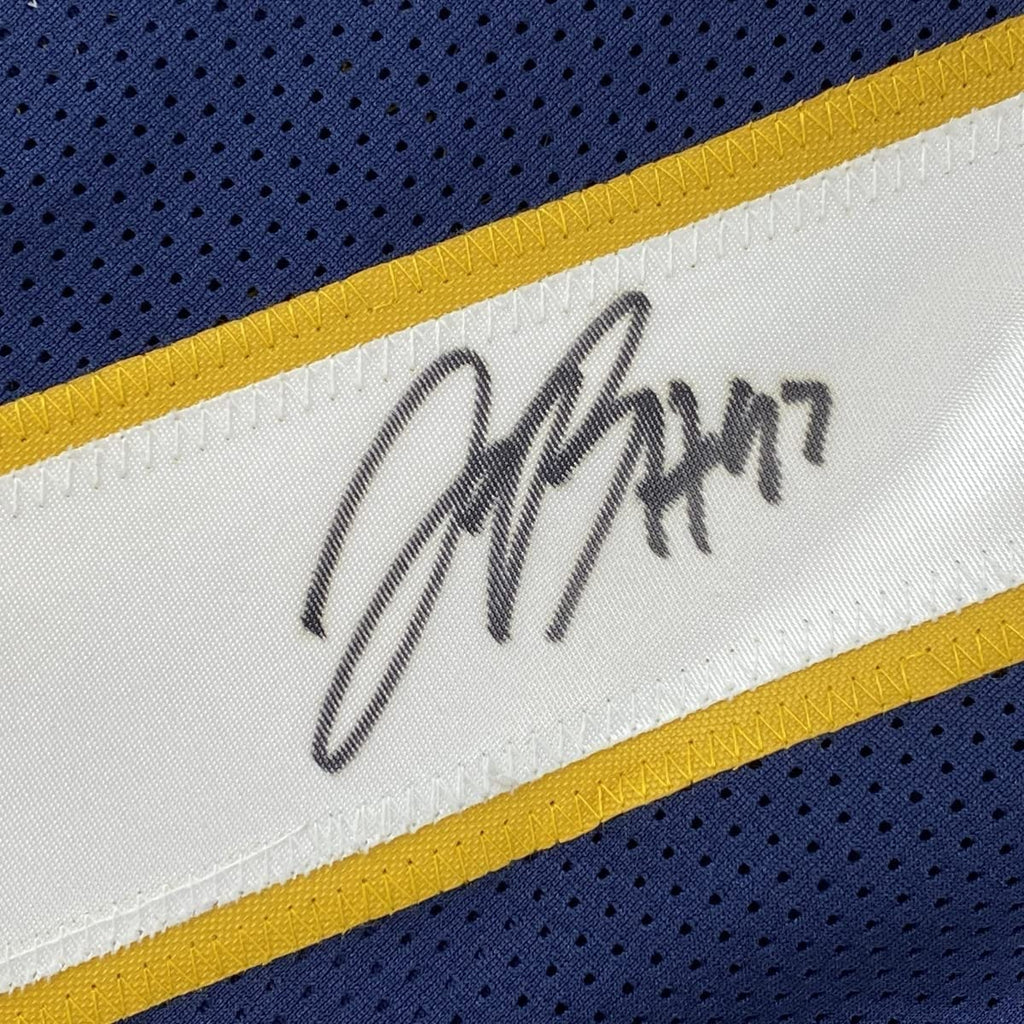 Framed Autographed/Signed Joey Bosa 35x39#97 Los Angeles LA Dark Blue Football Jersey JSA COA