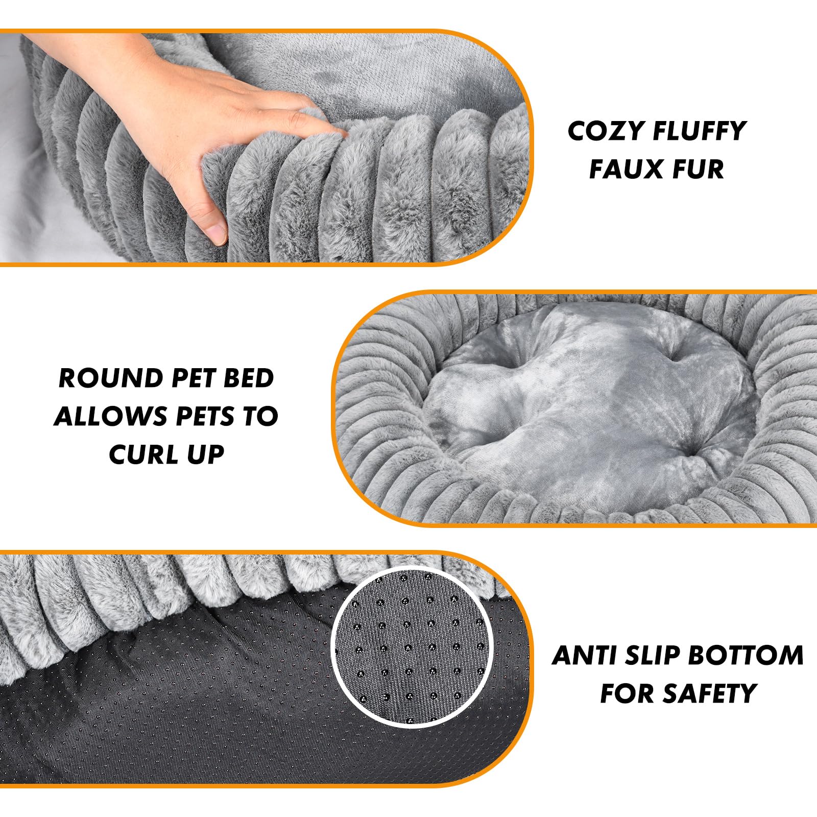 MINGT Donut Cat Bed Ultra-Soft Fluffy Round Small Pet Bed Grey 16x16x5in