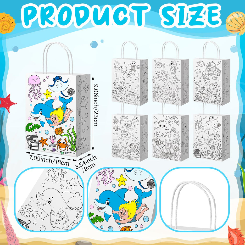 Yaomiao 24 Pcs Color Your Own Kraft Paper Tote Bags Sea Blue