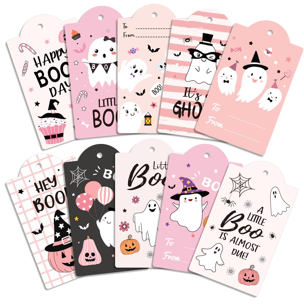 MOZUI Halloween Thank You Tags 60pcs Pink Black Ghost Pumpkin Kraft Paper