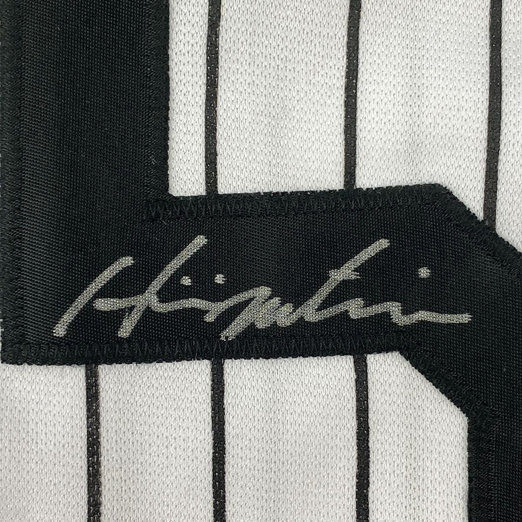 Framed Autographed/Signed Hideki Matsui 35x39 New York Pinstripe Baseball Jersey JSA COA