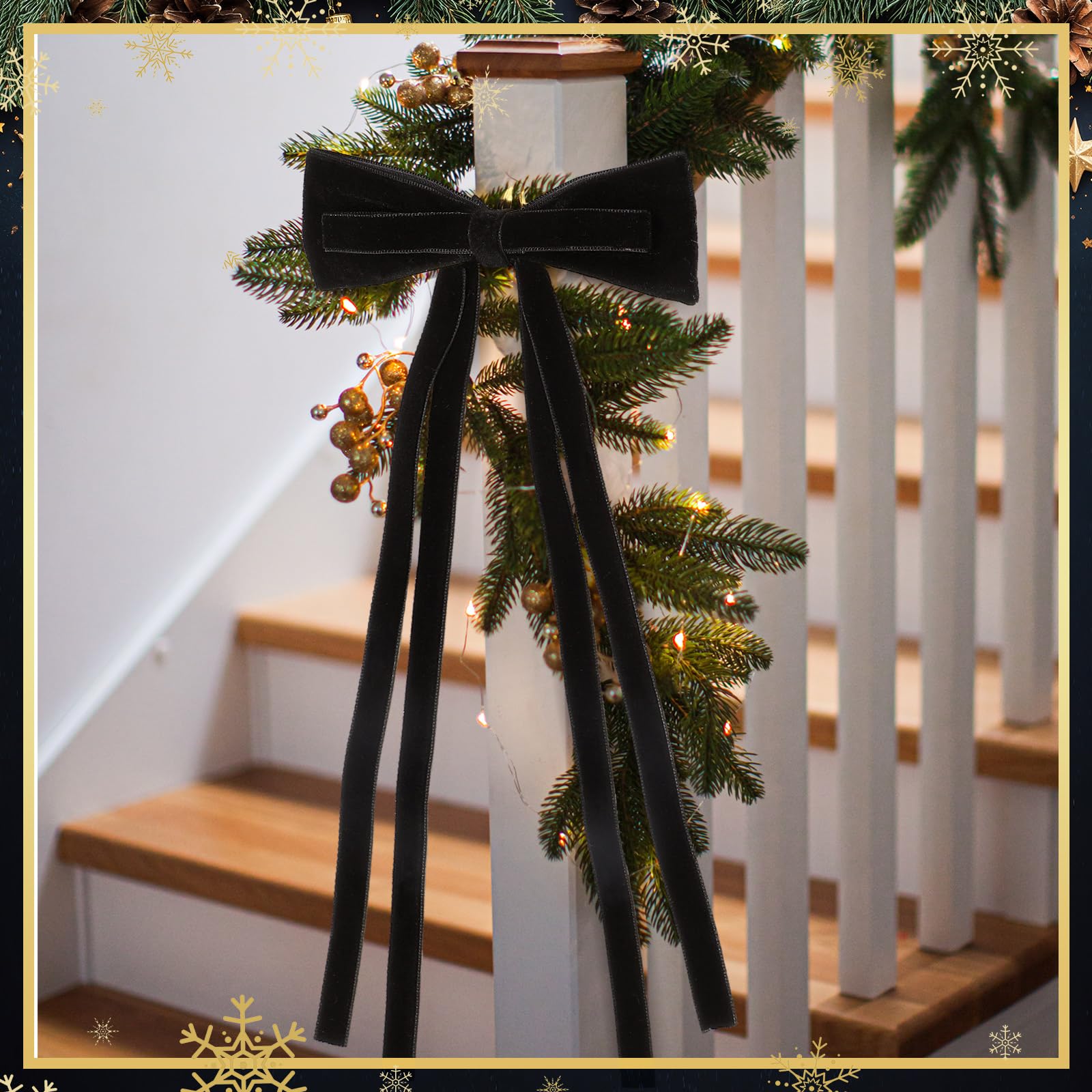 Simgoing Black Velvet Bows Christmas Ornaments 12 Pcs 10x4.5 Inch Rustic