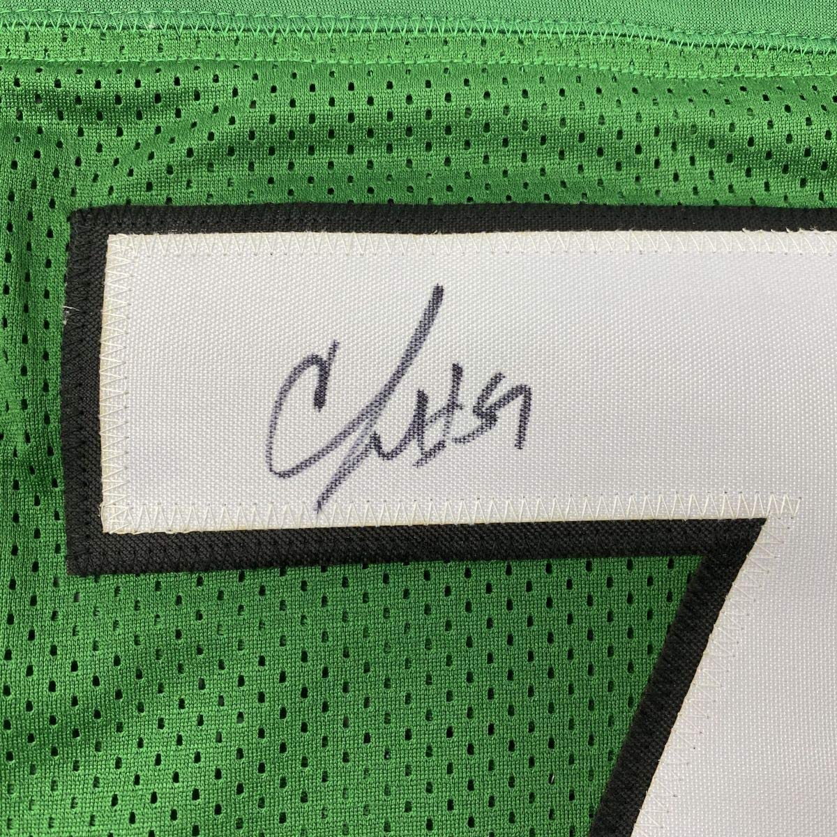 Framed Autographed/Signed CJ C.J. Mosley 35x39 New York Green Football Jersey JSA COA