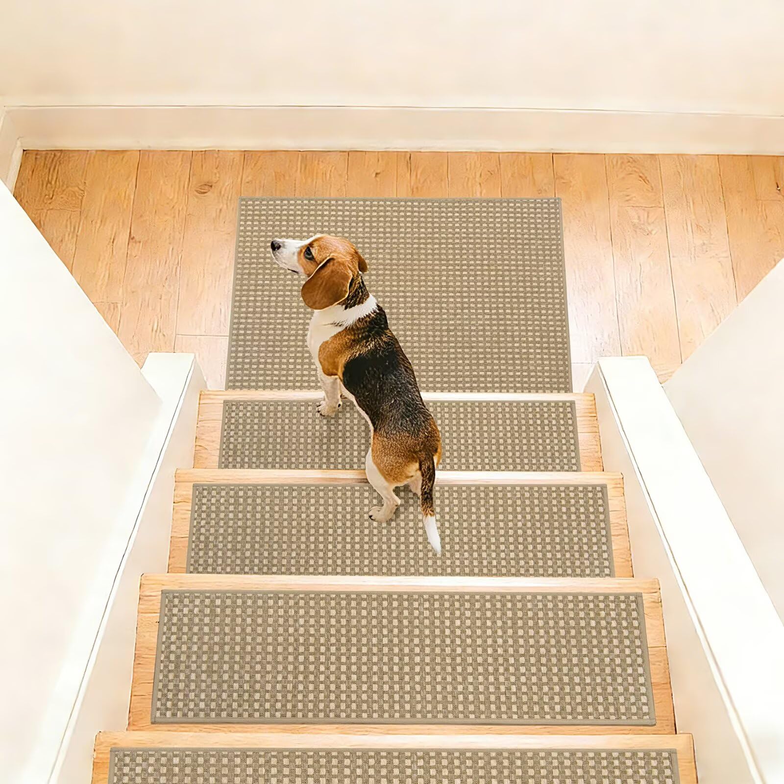 DEXDE 4-Pack Non-Slip Chenille Linen Stair Treads 9x30 Beige