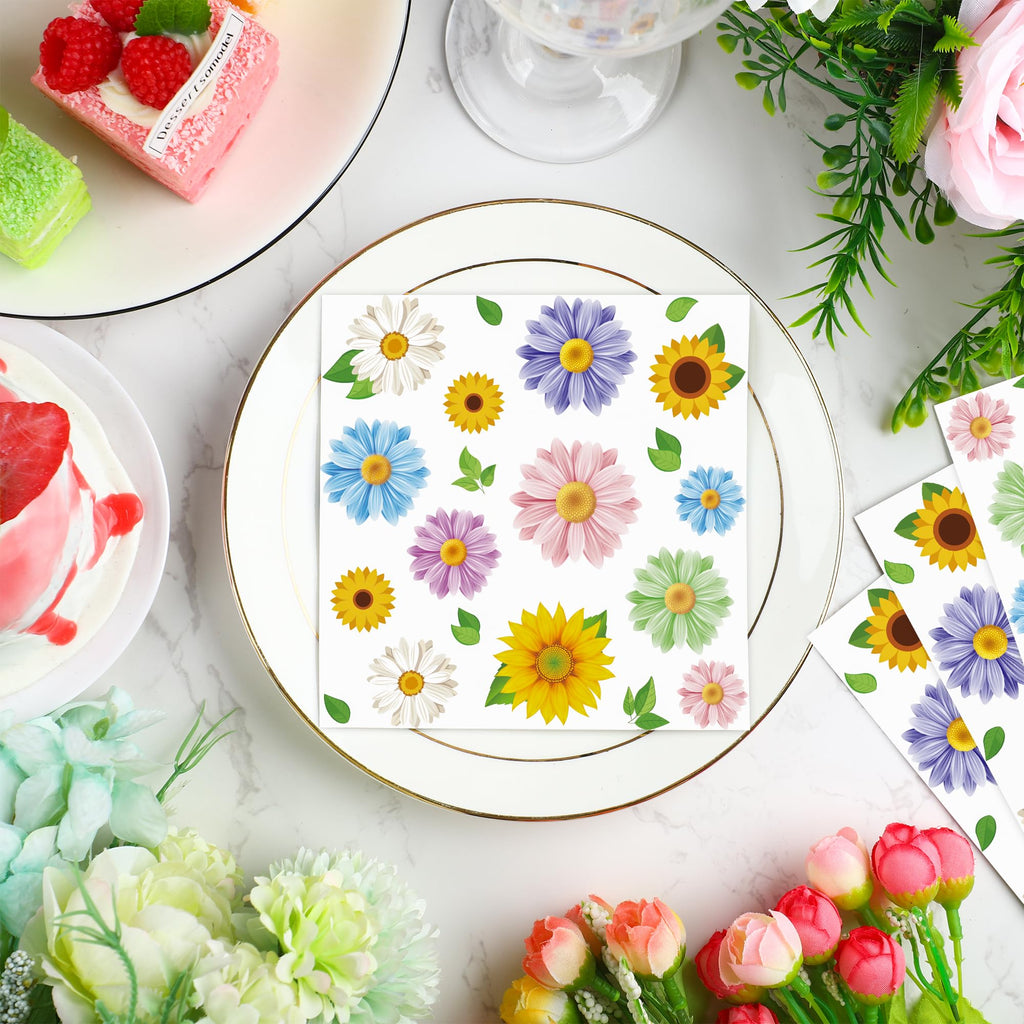 Maniaacer 100 PCS Spring Floral Cocktail Napkins 3-Ply Colorful Paper