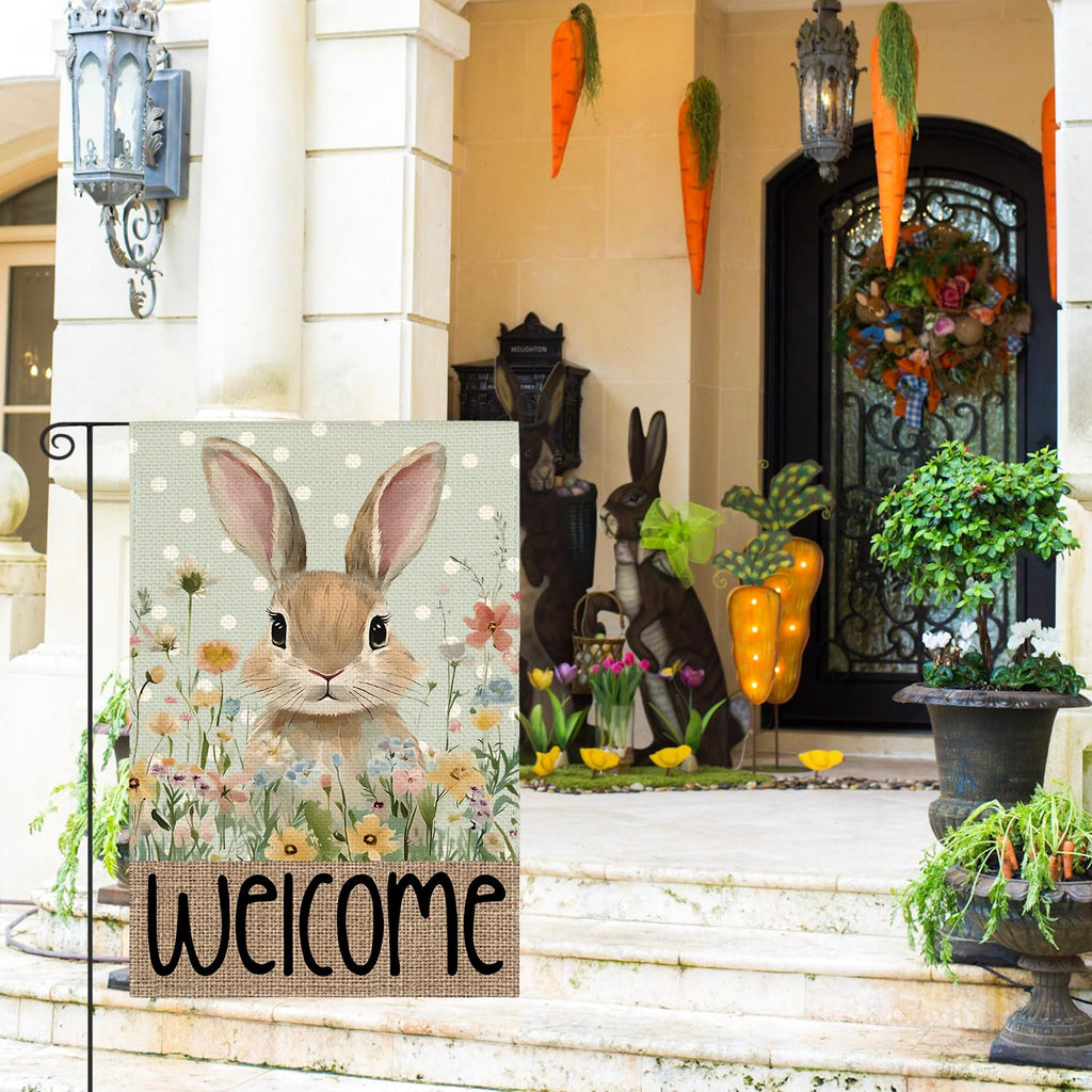 AVOIN colorlife Easter Bunny Garden Flag 12x18 Inch Blue Double Sided