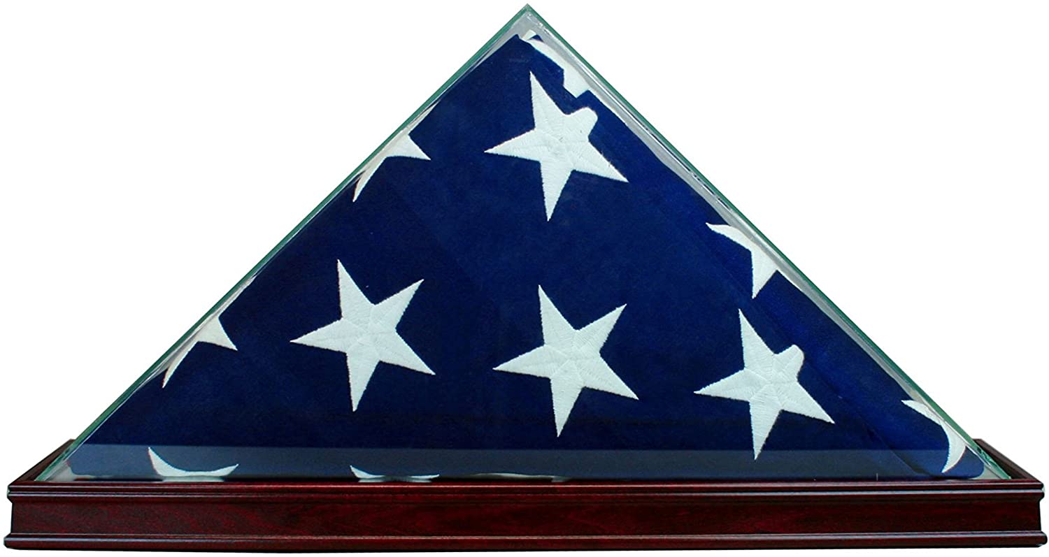Perfect Cases All Glass Flag Display Case for 9.5' X 5' Flag with Engraving (Black).