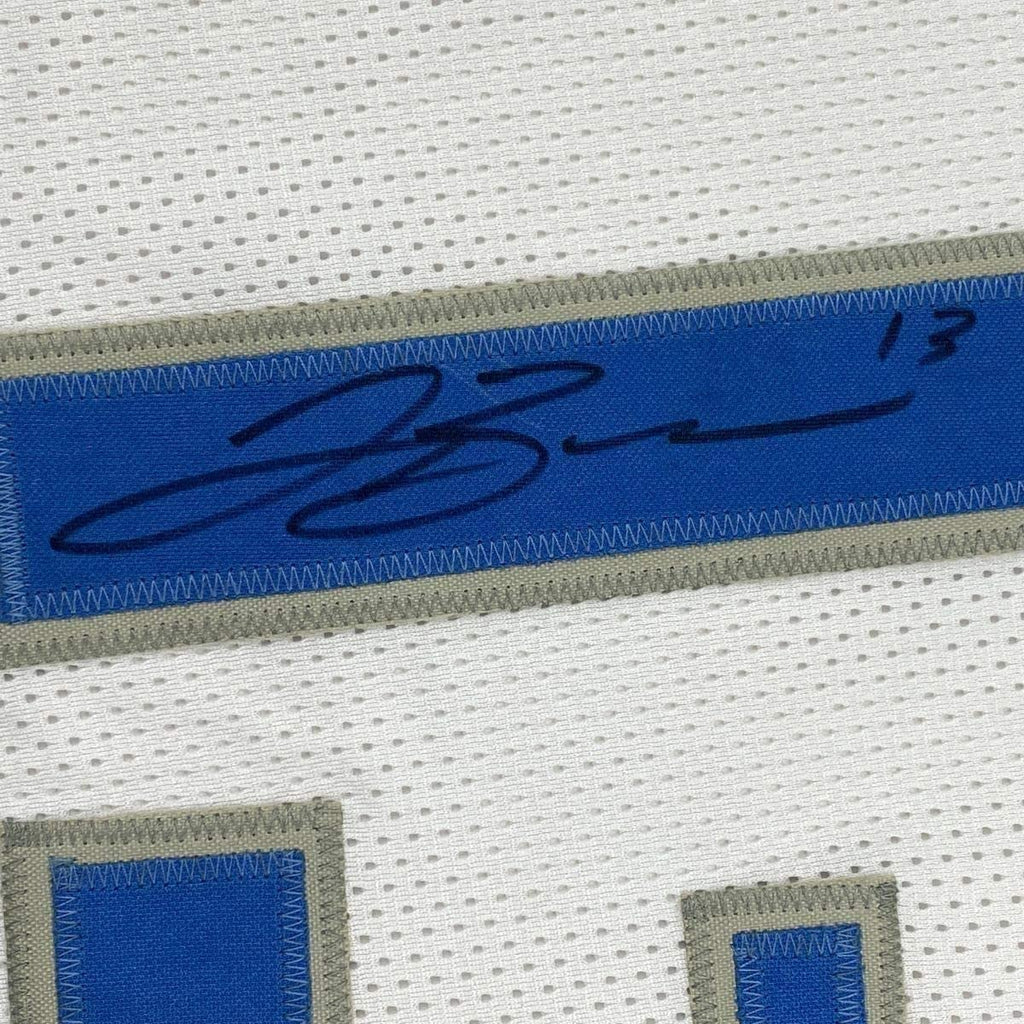 Framed Autographed/Signed Jalen Brunson 35x39 Dallas White Basketball Jersey JSA COA
