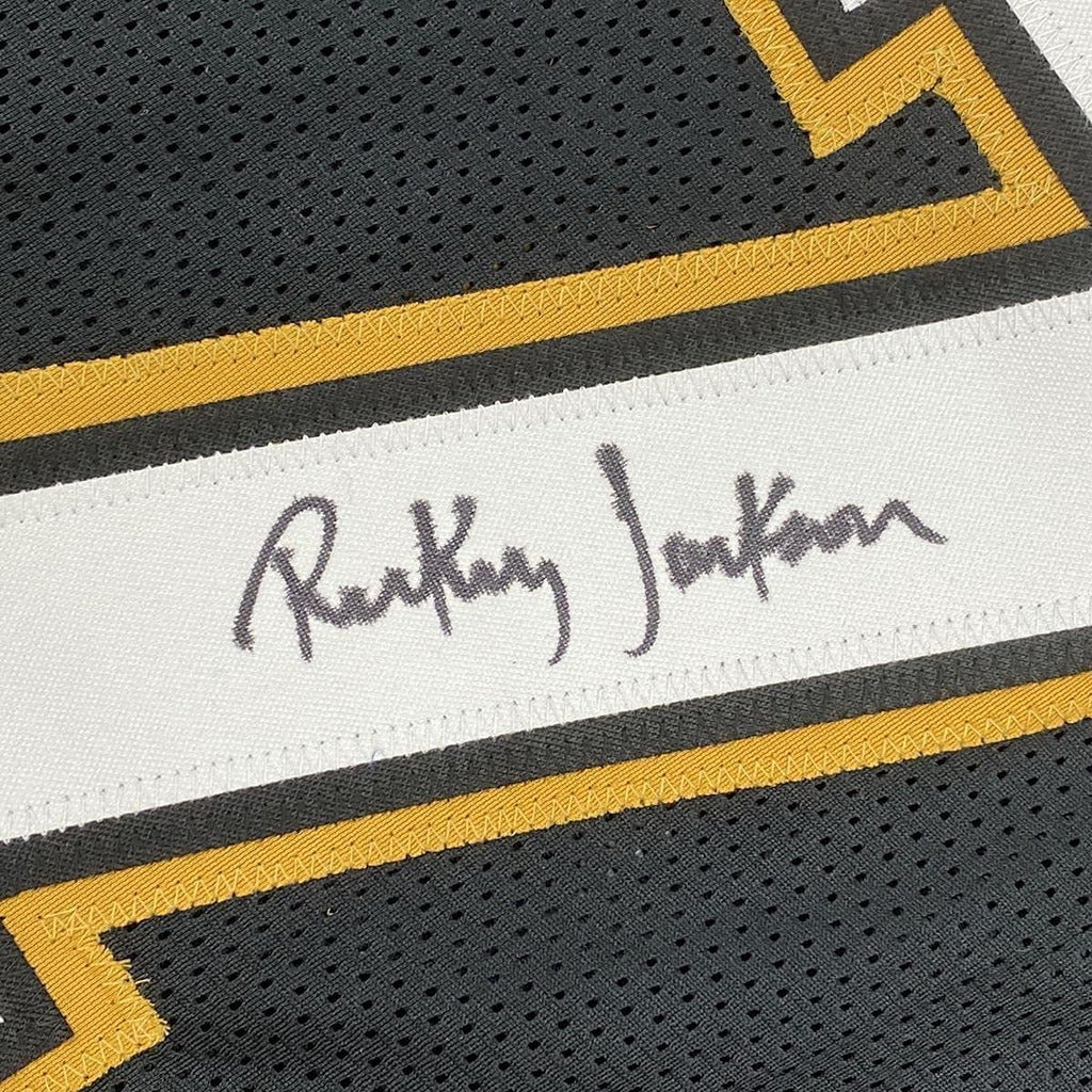 Framed Autographed/Signed Rickey Jackson 35x39 New Orleans Black Football Jersey Beckett BAS COA