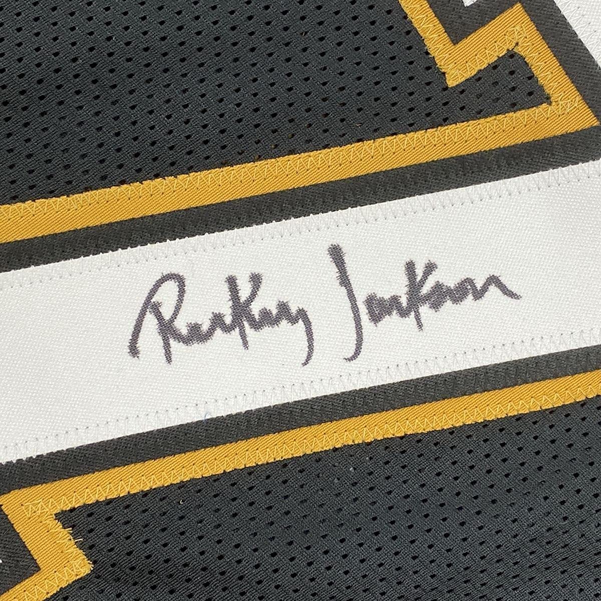 Framed Autographed/Signed Rickey Jackson 35x39 New Orleans Black Football Jersey Beckett BAS COA