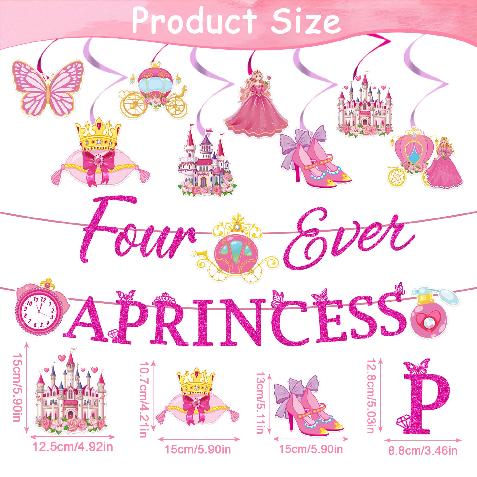 Romart Princess 4th Birthday Party Decorations 2 Banners 8 Swirls Pink Lavender