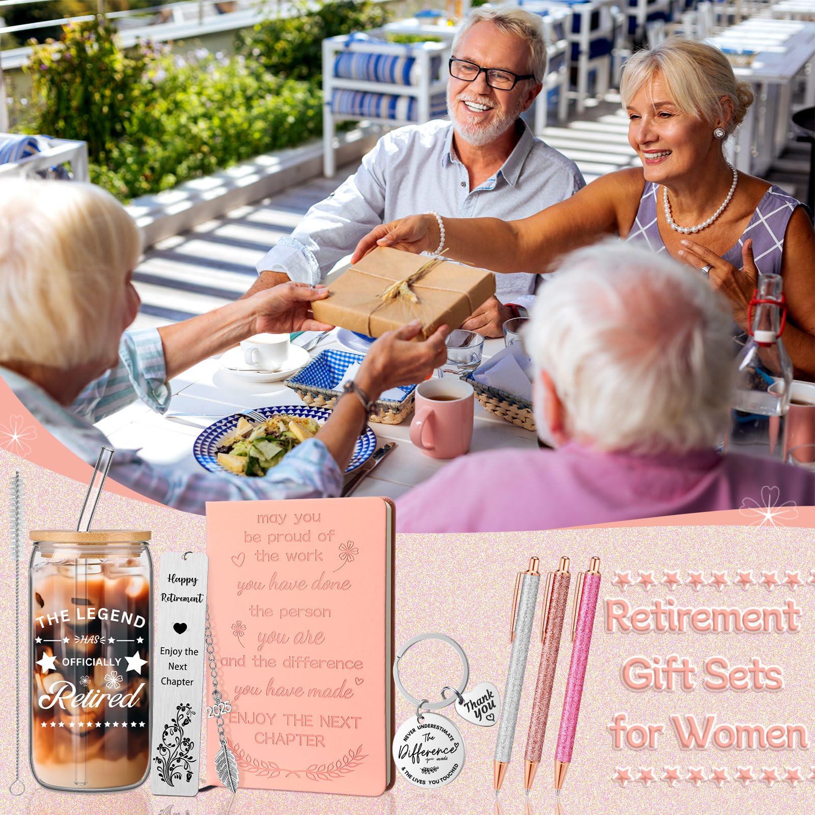 Kosiz 7 Pcs Retirement Gifts Set 2025 Glass Cup Leather Notepad Black