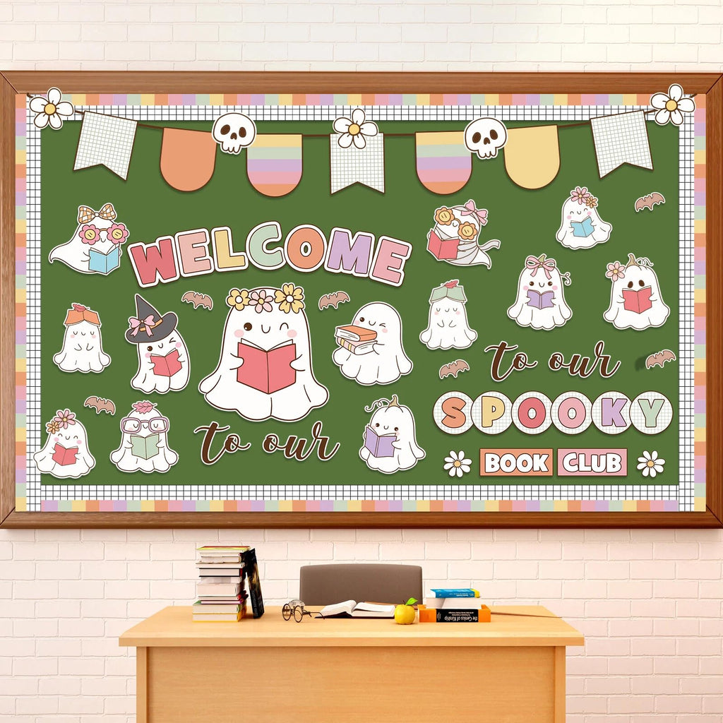 Pasimy Halloween Bulletin Board Set Ghost Paper Cutouts Pastel Boho 70 Pcs