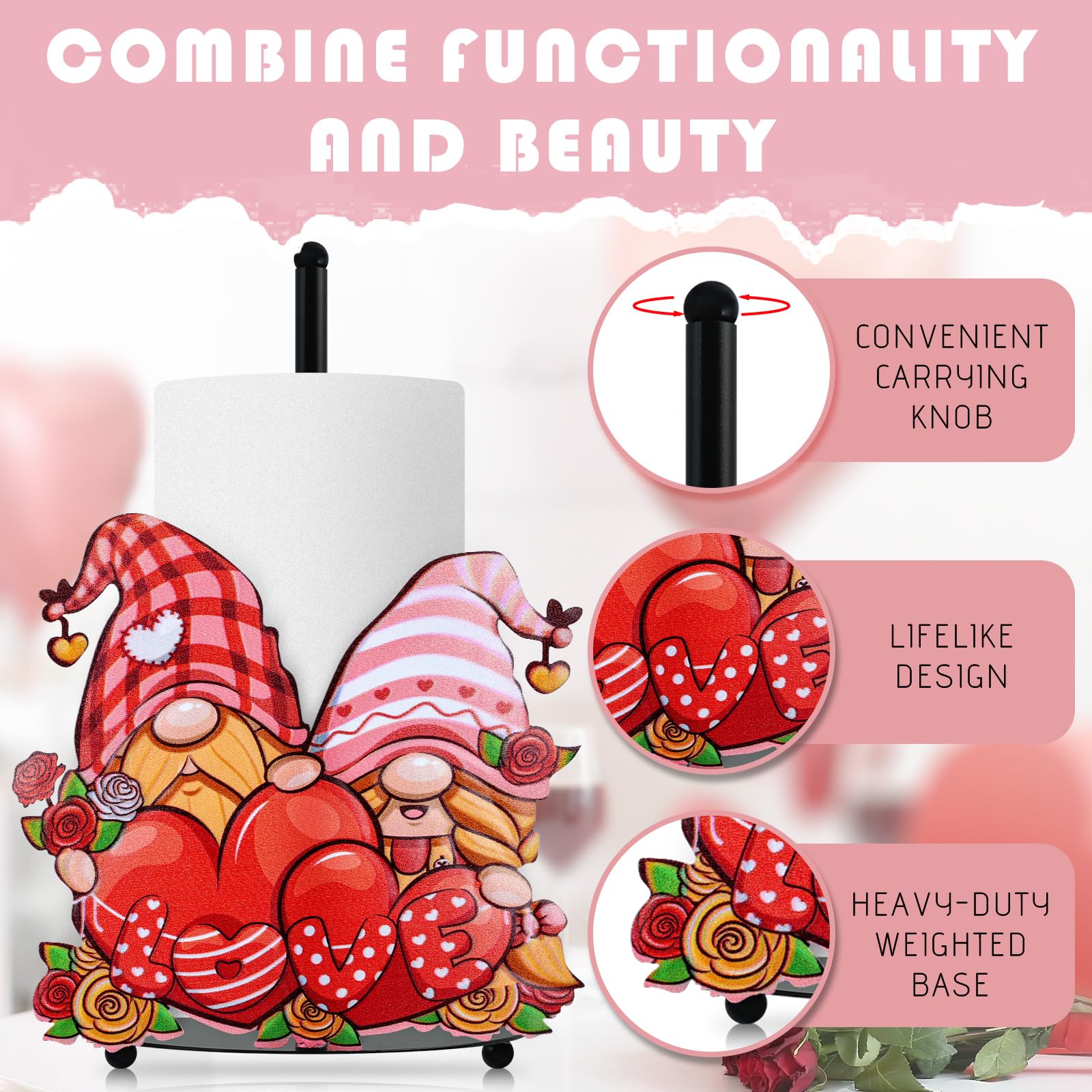 YLOLUL Valentine's Day Metal Paper Towel Holder Large Countertop Stand