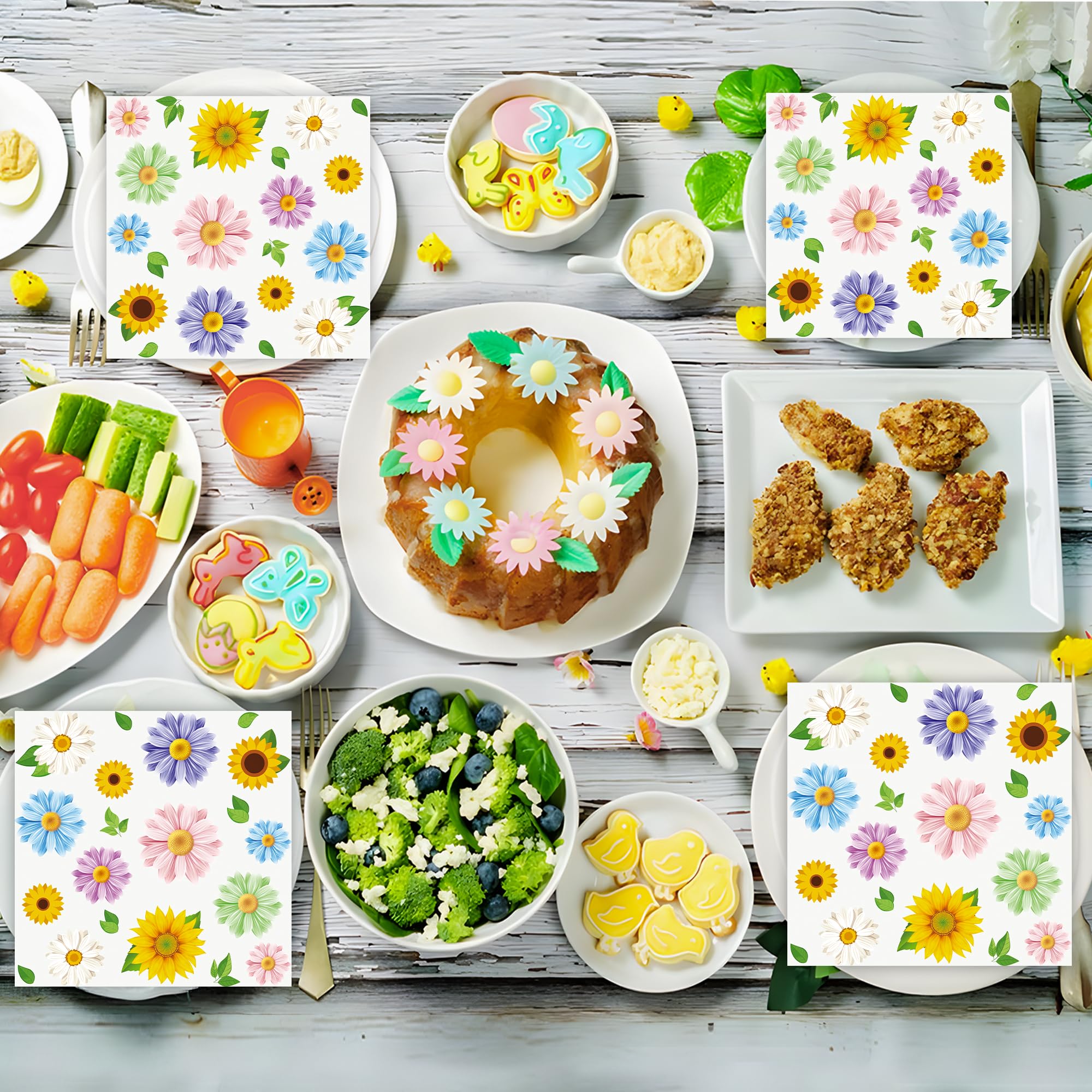 Maniaacer 100 PCS Spring Floral Cocktail Napkins 3-Ply Colorful Paper