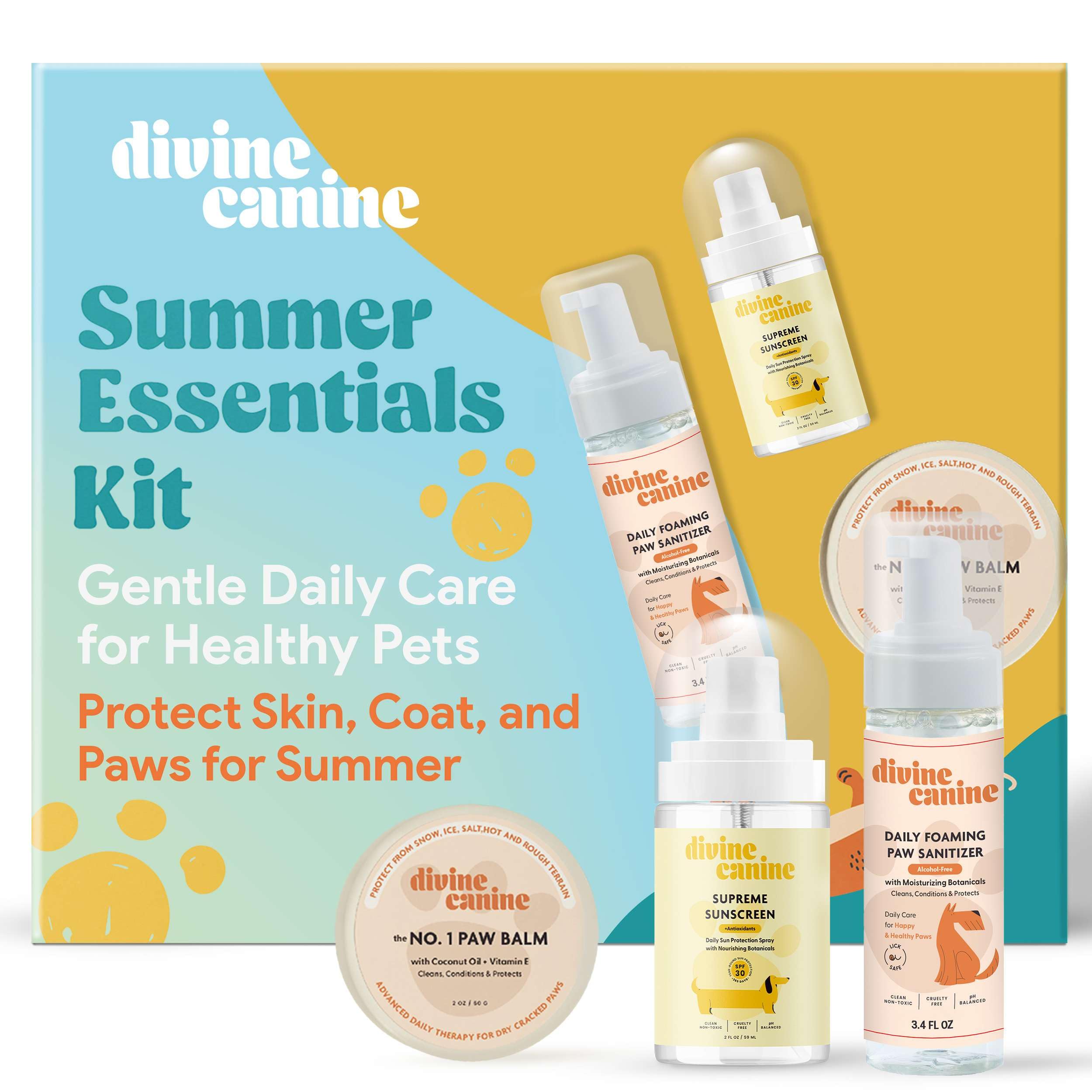 Divine Canine Summer Essentials Dog Care Kit Sunscreen Paw Balm
