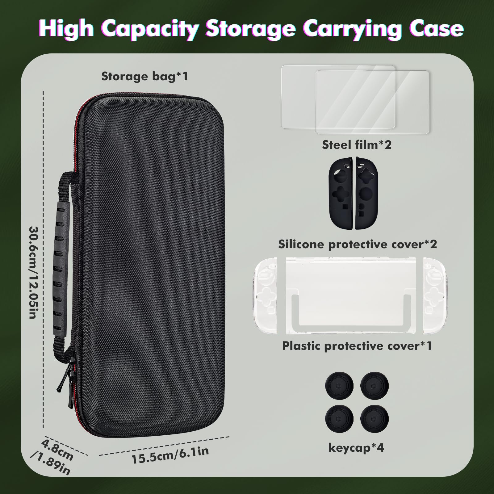 OSYROY Switch 2 Carrying Case 10 Game Slots Screen Protectors Hard Shell Black