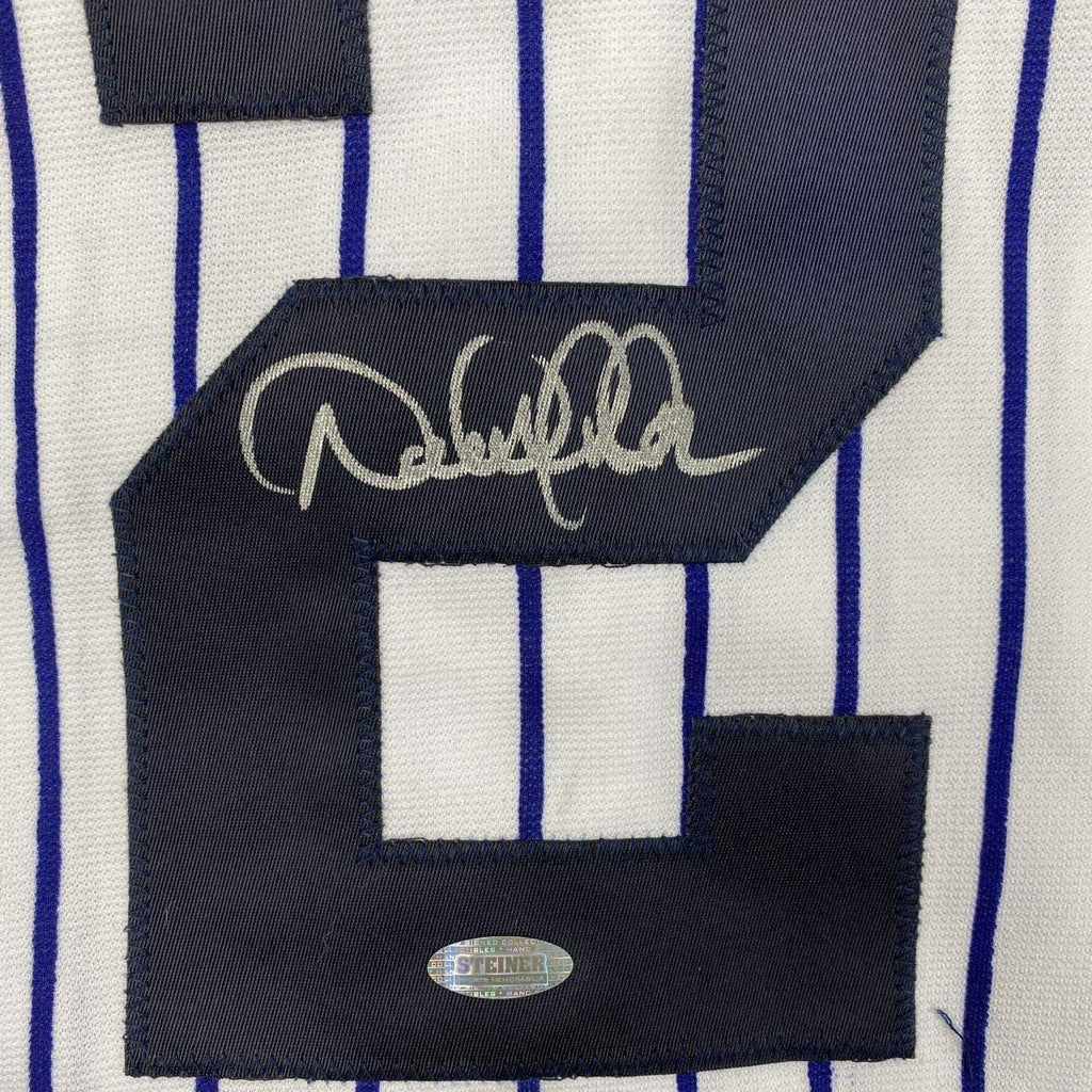 Framed Autographed/Signed Derek Jeter 35x39 New York Pinstripe Baseball Jersey Steiner Sports COA Hologram Only