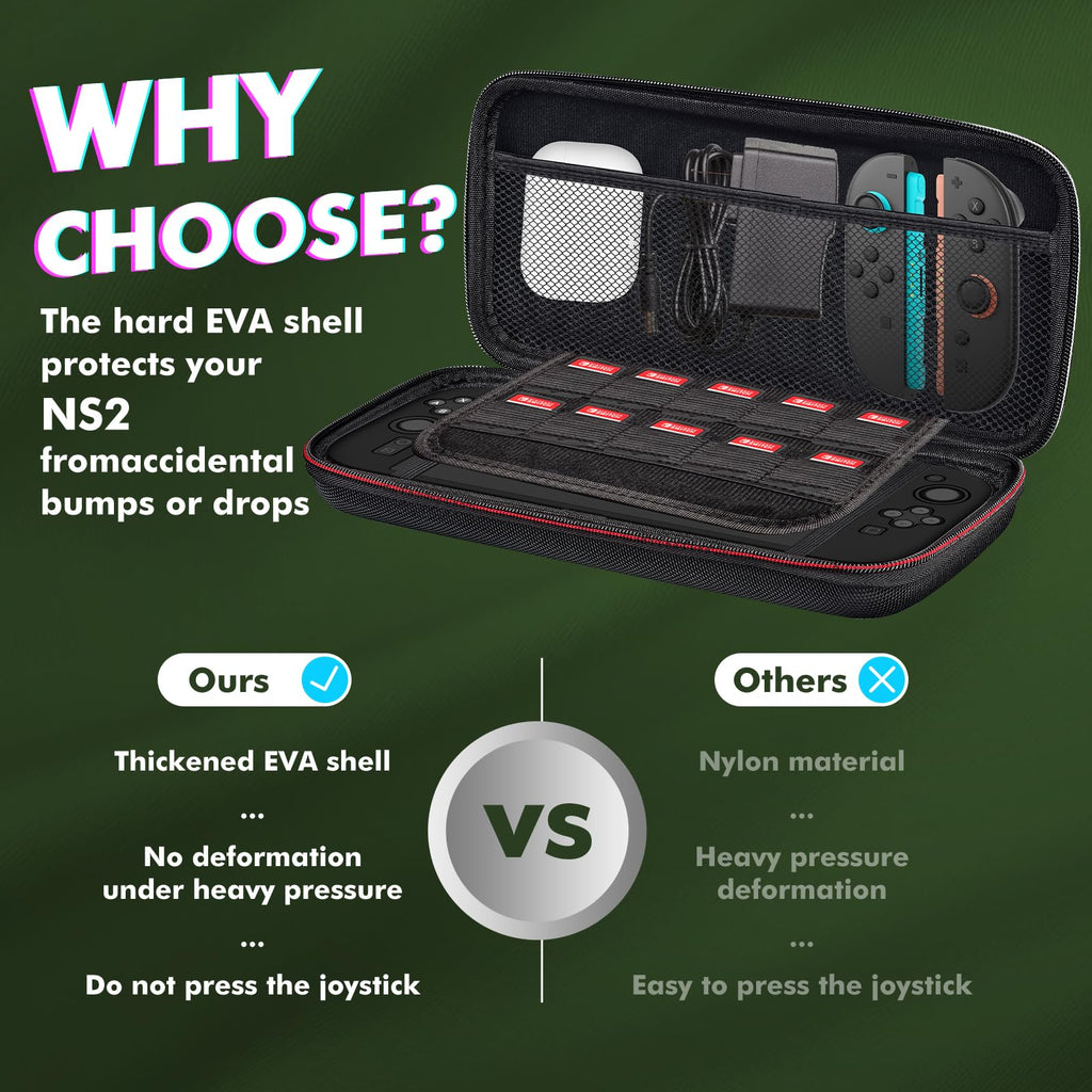 OSYROY Switch 2 Carrying Case 10 Game Slots Screen Protectors Hard Shell Black