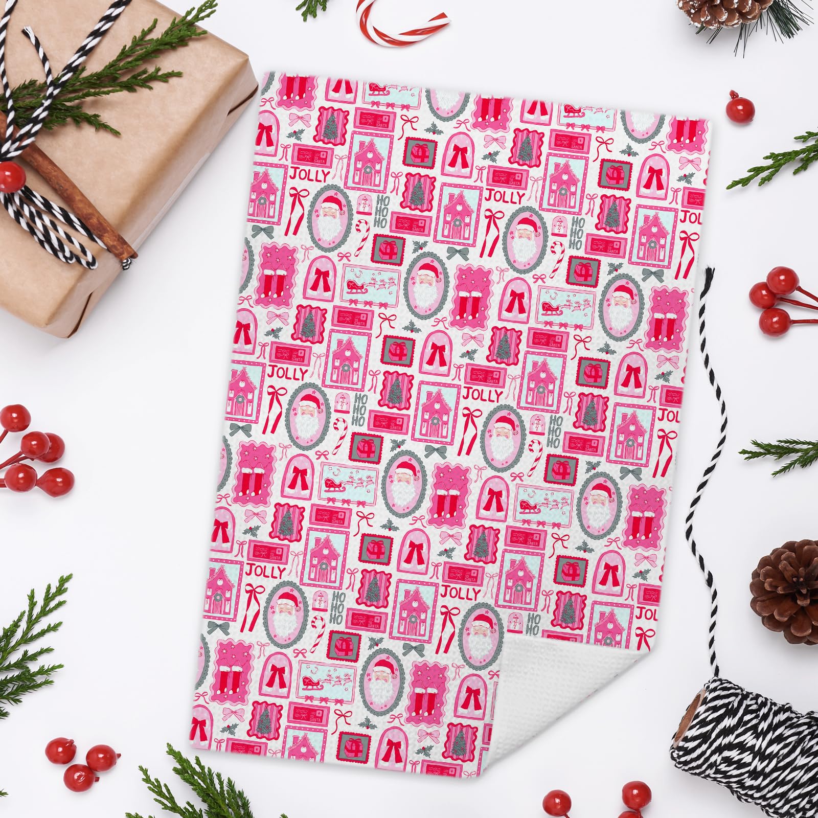 WDSFHYJK Coquette Christmas Santa Kitchen Towels Hot Pink 16x24 Inch