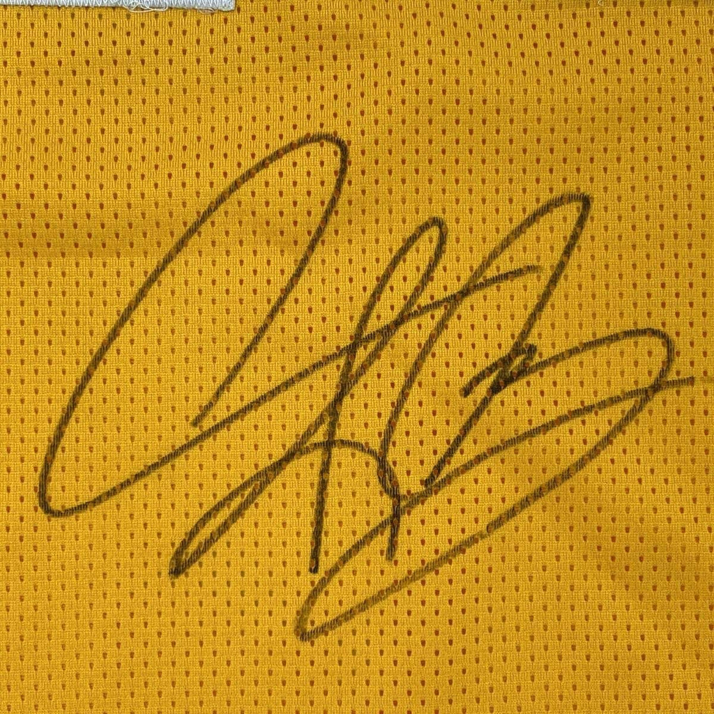 Framed Autographed/Signed Dennis Rodman 35x39 Los Angeles LA Yellow Basketball Jersey JSA COA