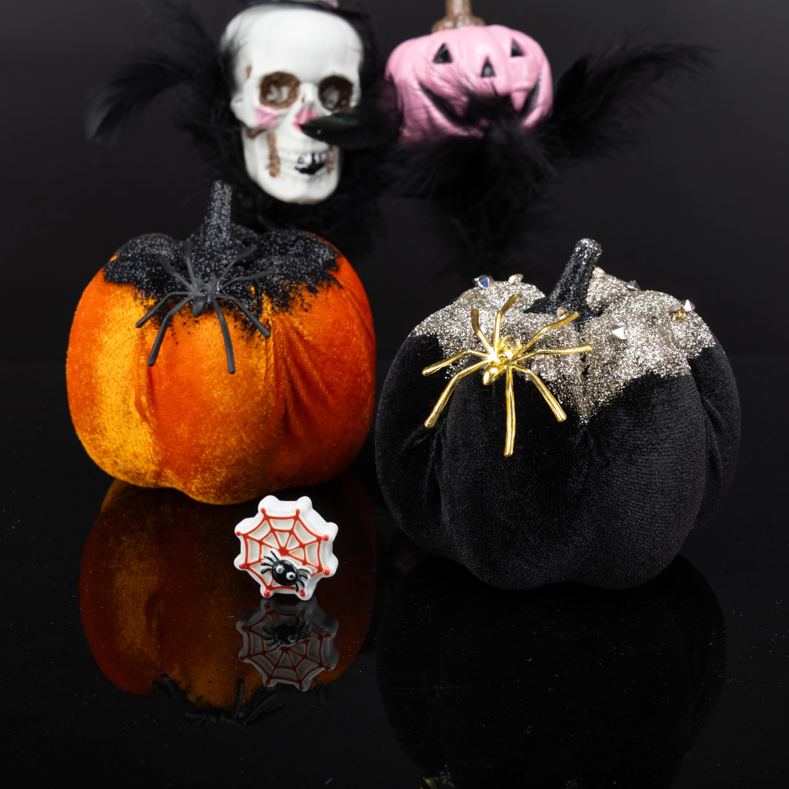 Generic Velvet Halloween Pumpkin Decor 4PCS Black Orange 3.94x3.54in