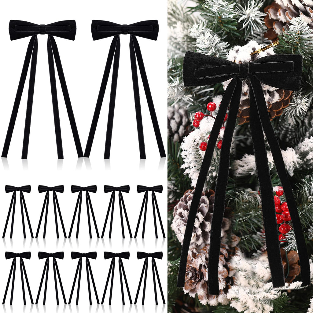 Simgoing Black Velvet Bows Christmas Ornaments 12 Pcs 10x4.5 Inch Rustic