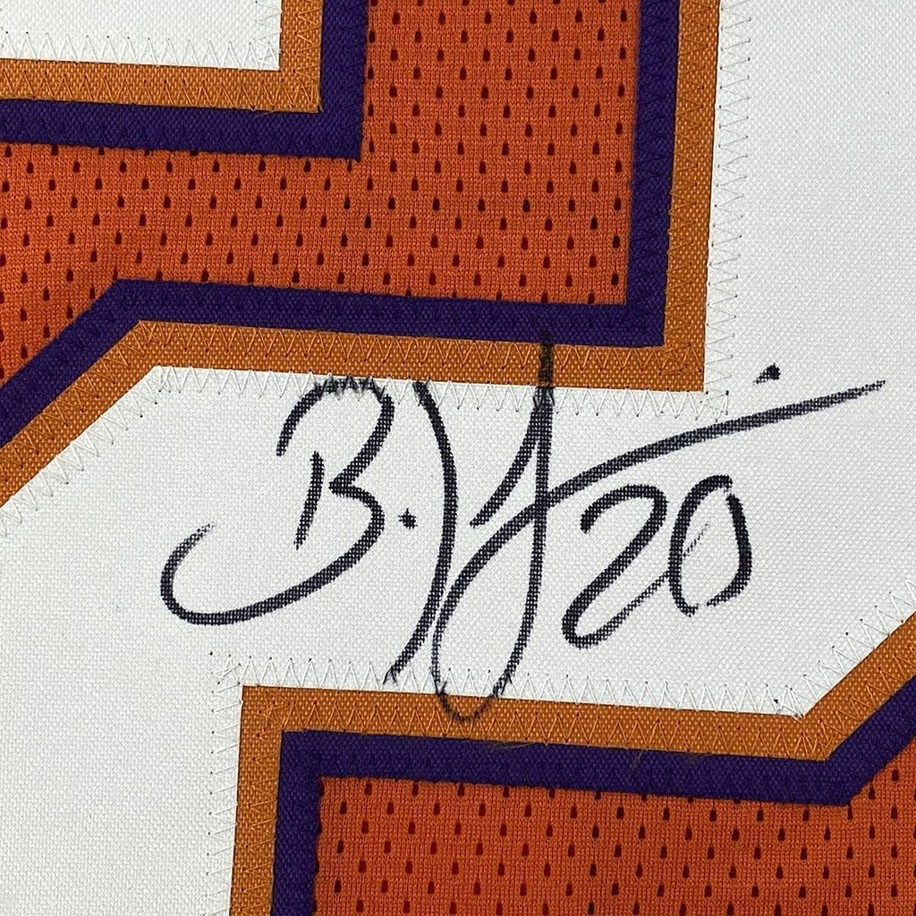 Framed Autographed/Signed Brian Dawkins 35x39 Clemson Orange College Football Jersey Beckett BAS COA