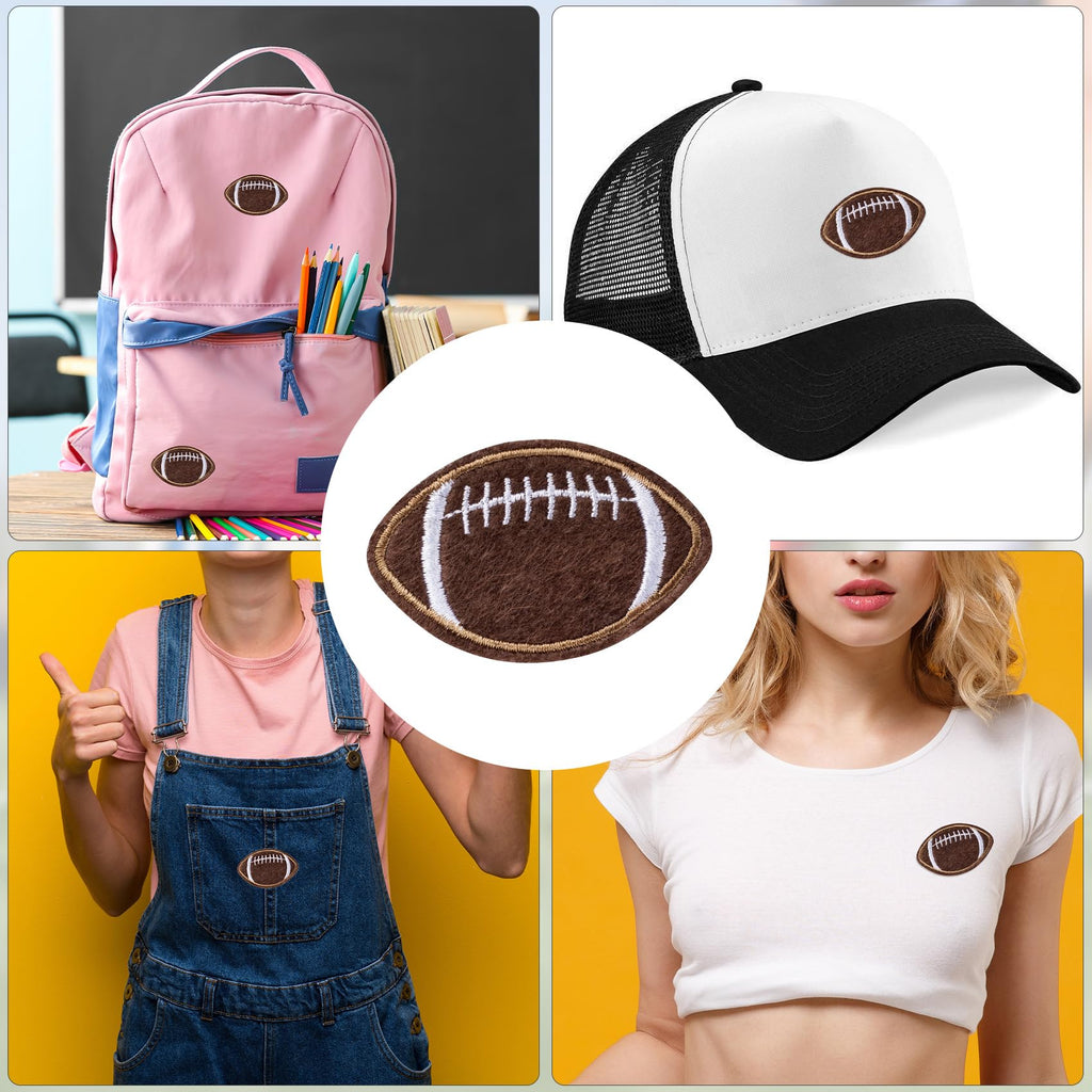 Pndeyo 35pcs Football Iron on Patches for Backbags, Sew on Football Bumble Embroidered Patch, Sport Embroidery Applique Decoration Accessories for DIY Clothes Jackets Jeans Hats Bags- Brown