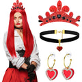 XunYee Halloween Queen Costume Set Red Wig Crown Choker Earrings 60x90cm